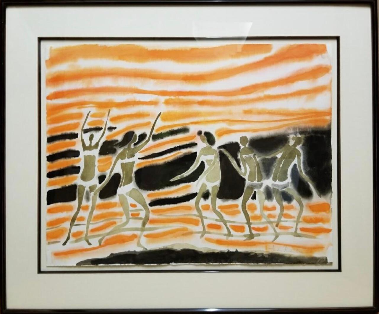 Baignade, French 20th century watercolor