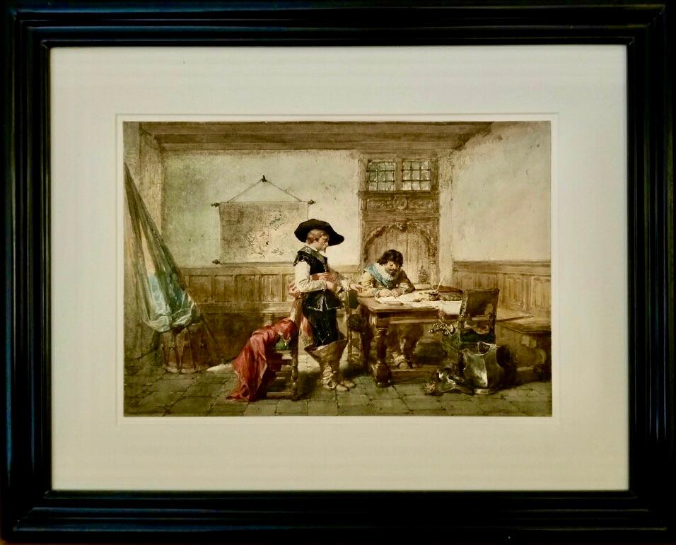 Interior Art de Herman ten Kate - "Escena interior" Acuarela firmada holandesa del siglo XIX