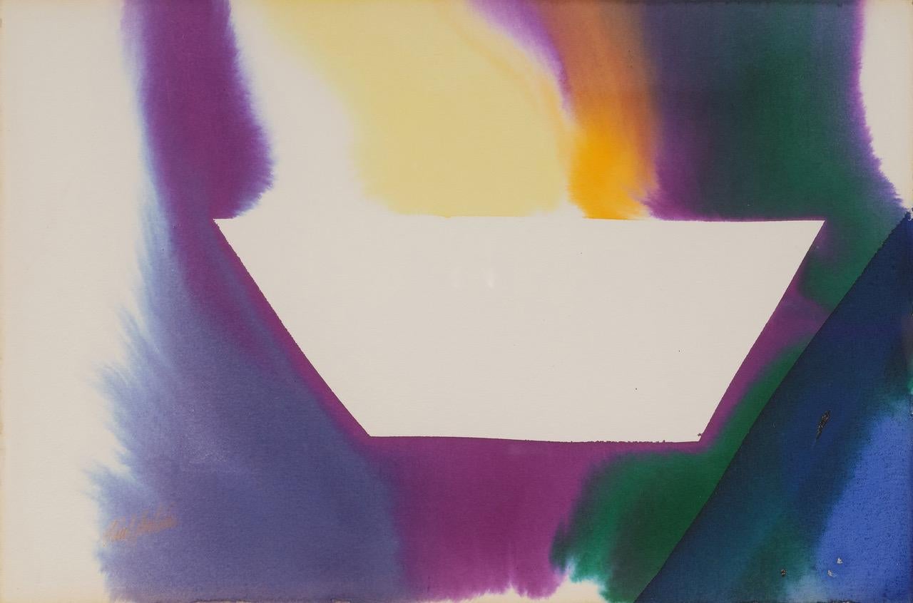 PHENOMENA Chinese Light Chalice 1989 Abstract Expressionist Watercolor, framed - Brown Abstract Drawing by Paul Jenkins