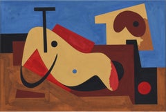 Untitled 1937 Gouache Painting, Framed, Abstract, 16.5x13.5 in