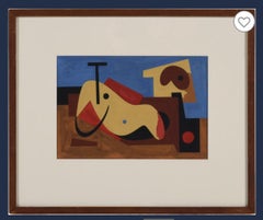 Untitled 1937 Gouache Painting, Framed, Abstract, 16.5x13.5 in