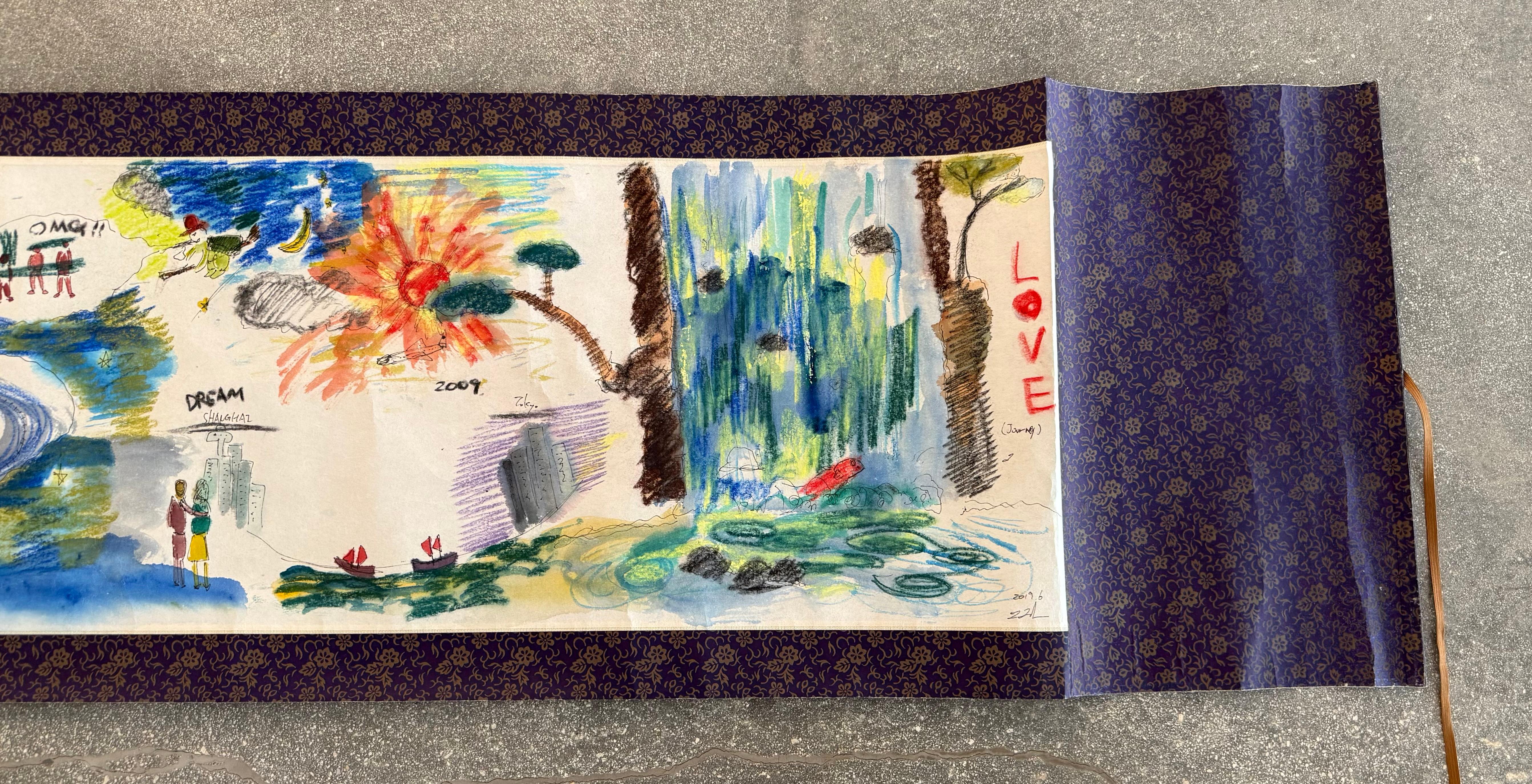 Measurements when open: 14 x 212 in. / 35.6 x 538.5 cm 

A makimono is a long, horizontal scroll made of paper or silk that is meant to be unrolled from right to left and viewed section by section. Unlike framed paintings or hanging scrolls