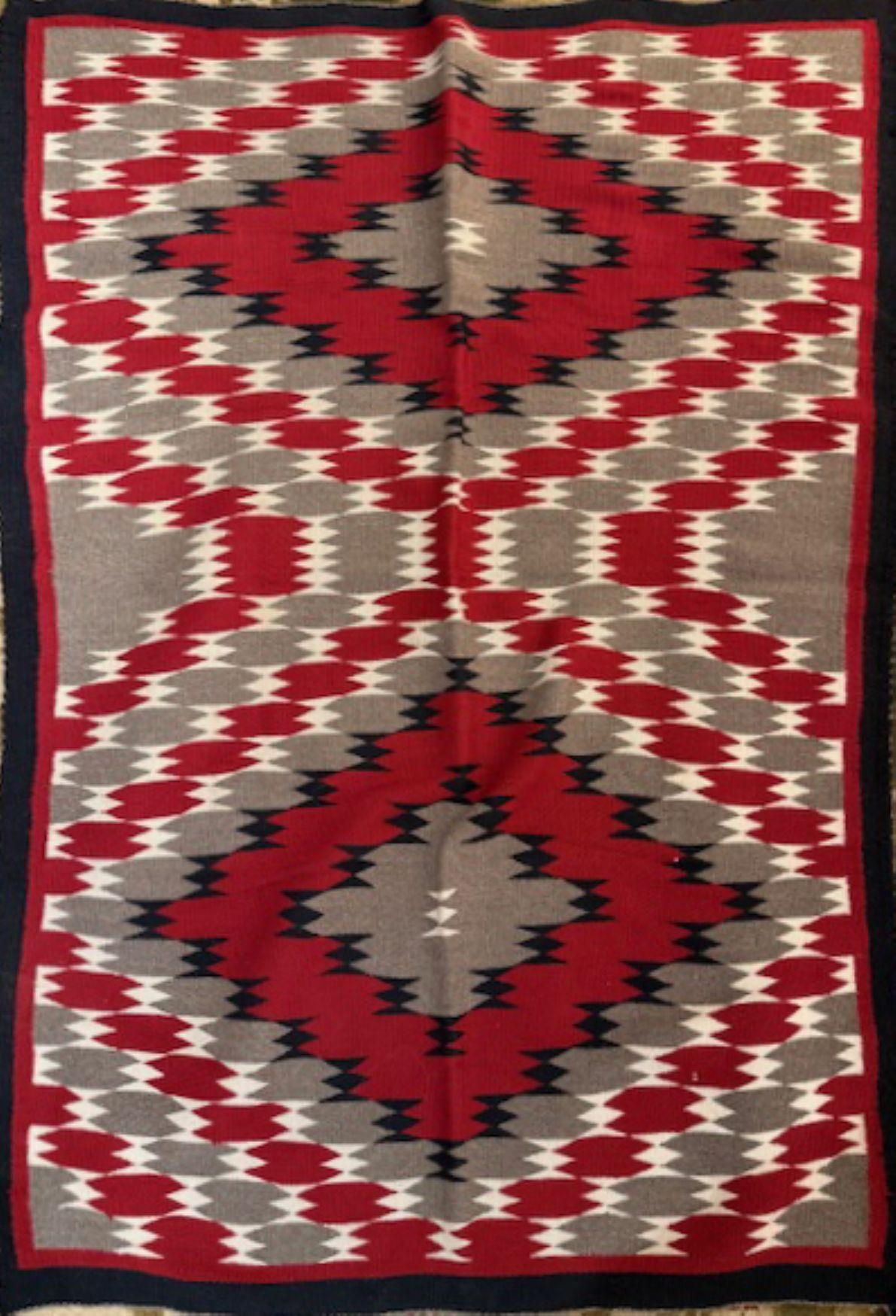 Navajo Weaving - Black, Red and White Diamond Pattern - Art by Unknown