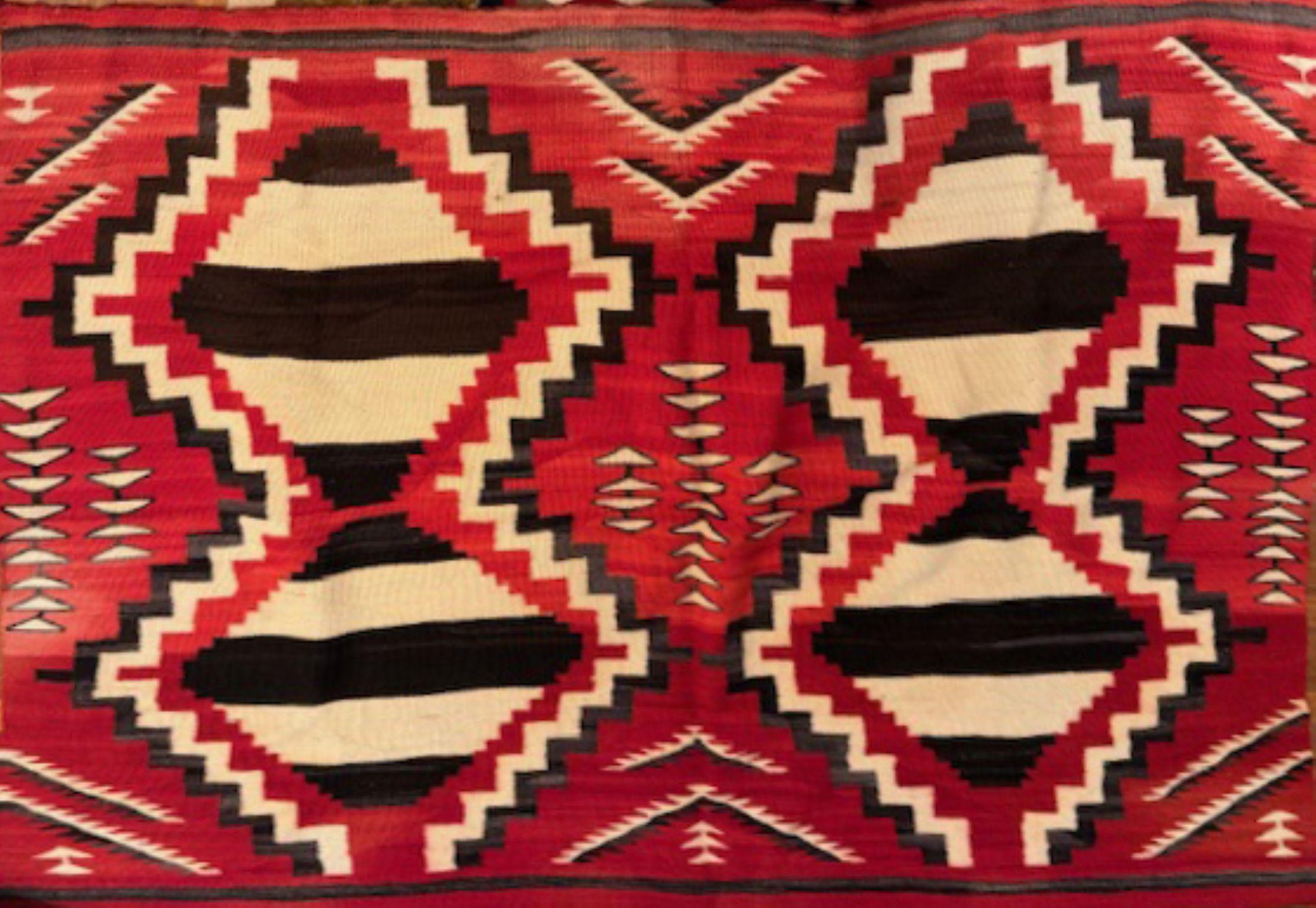 Navajo Weaving - Chief Blanket with Brown, Red and White Pattern
