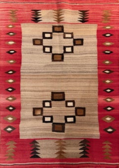 Navajo Weaving - Blanket with Red, Tan, and Brown Pattern