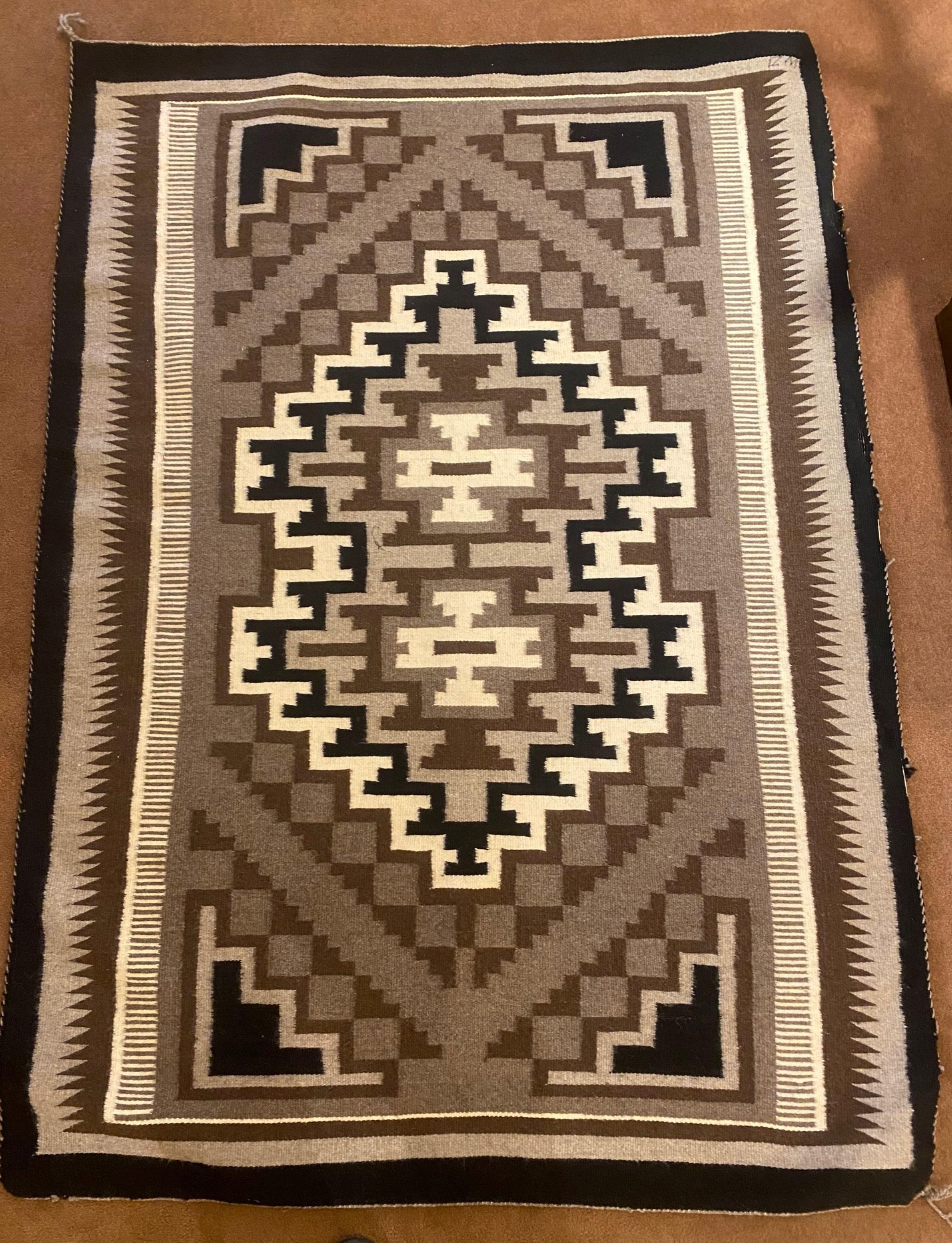 Navajo Weaving - Brown, Gray, and Black with a Diamond Center and Pattern - Art by Unknown