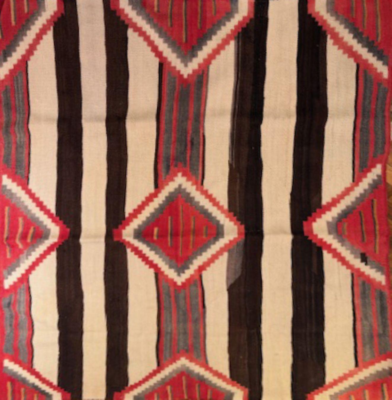 Navajo Weaving - Chief Blanket with Red. Brown, Grey, and White Pattern