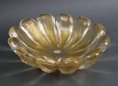 Archimede Seguso Murano Glass Gold Bowl 1970s Signed
