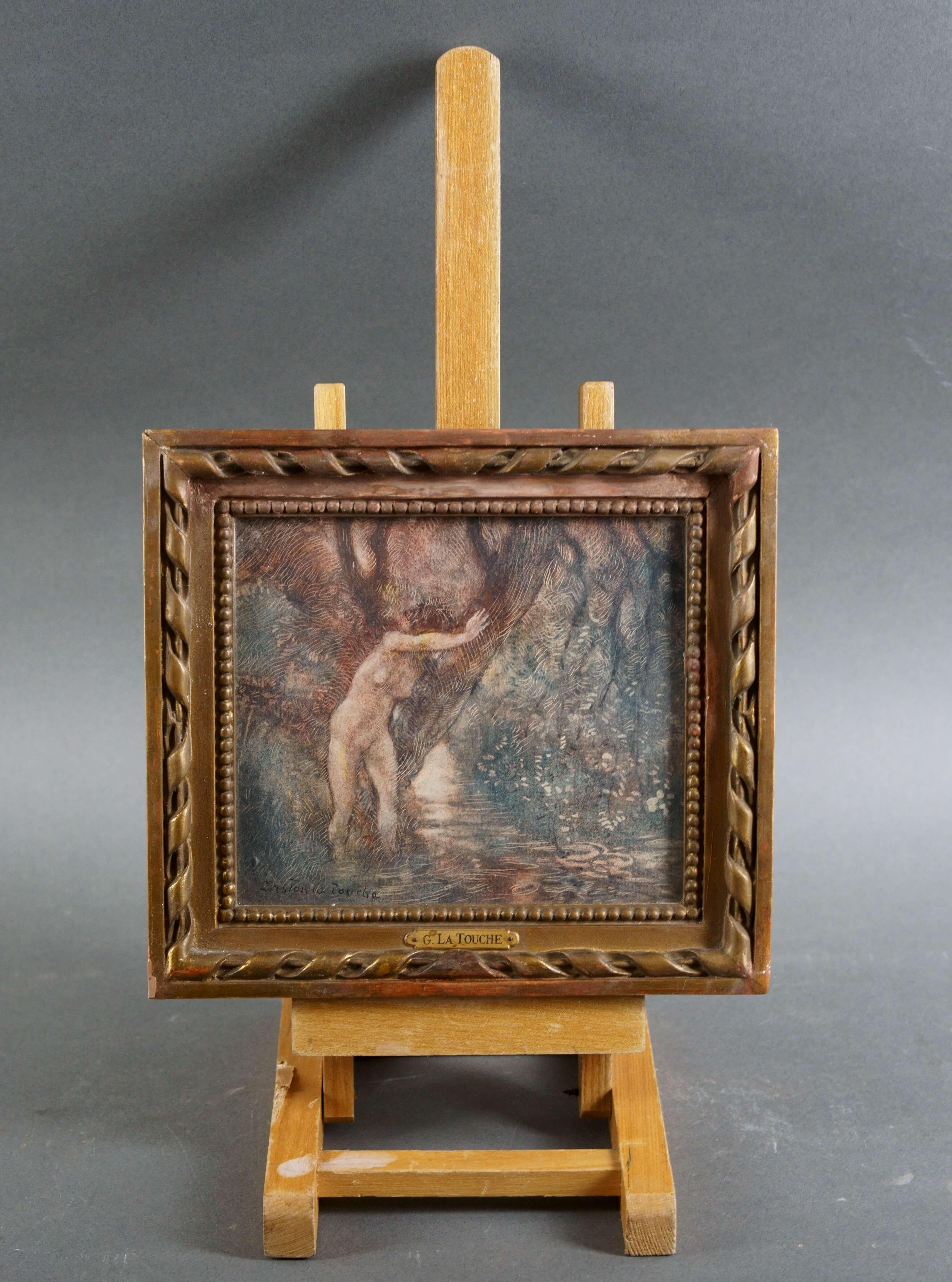 Aquarelle impressionniste française signée par Gaston La Touche dans un cadre de nymphe en vente 1