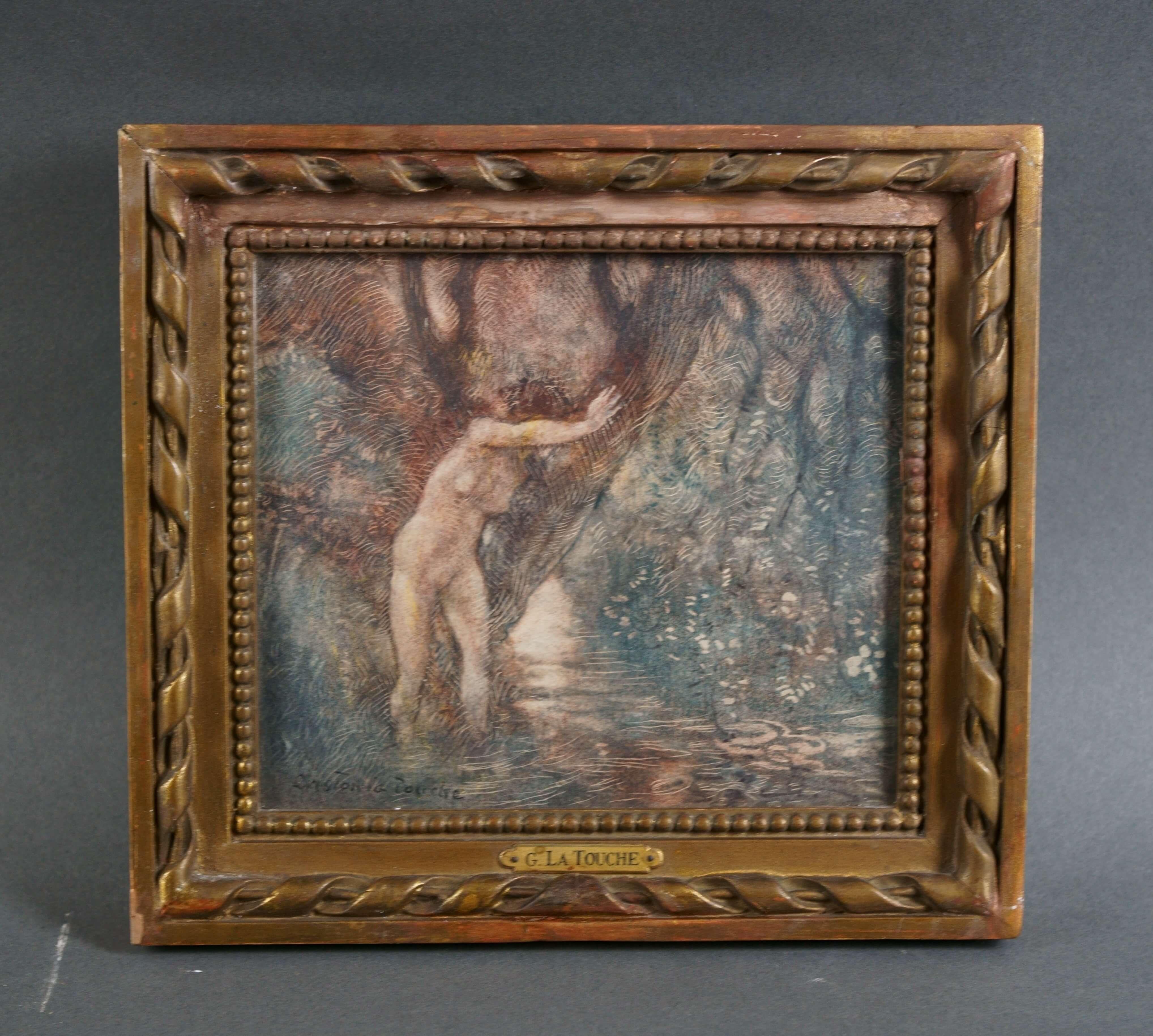 Aquarelle impressionniste française signée par Gaston La Touche dans un cadre de nymphe en vente 6