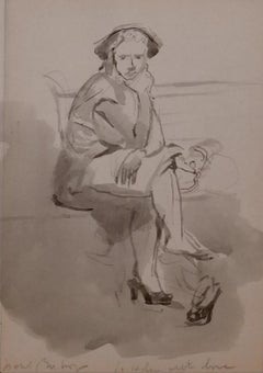 Isabel Bishop Tinta Lavada, Mujer Sentada - Circa 1940's