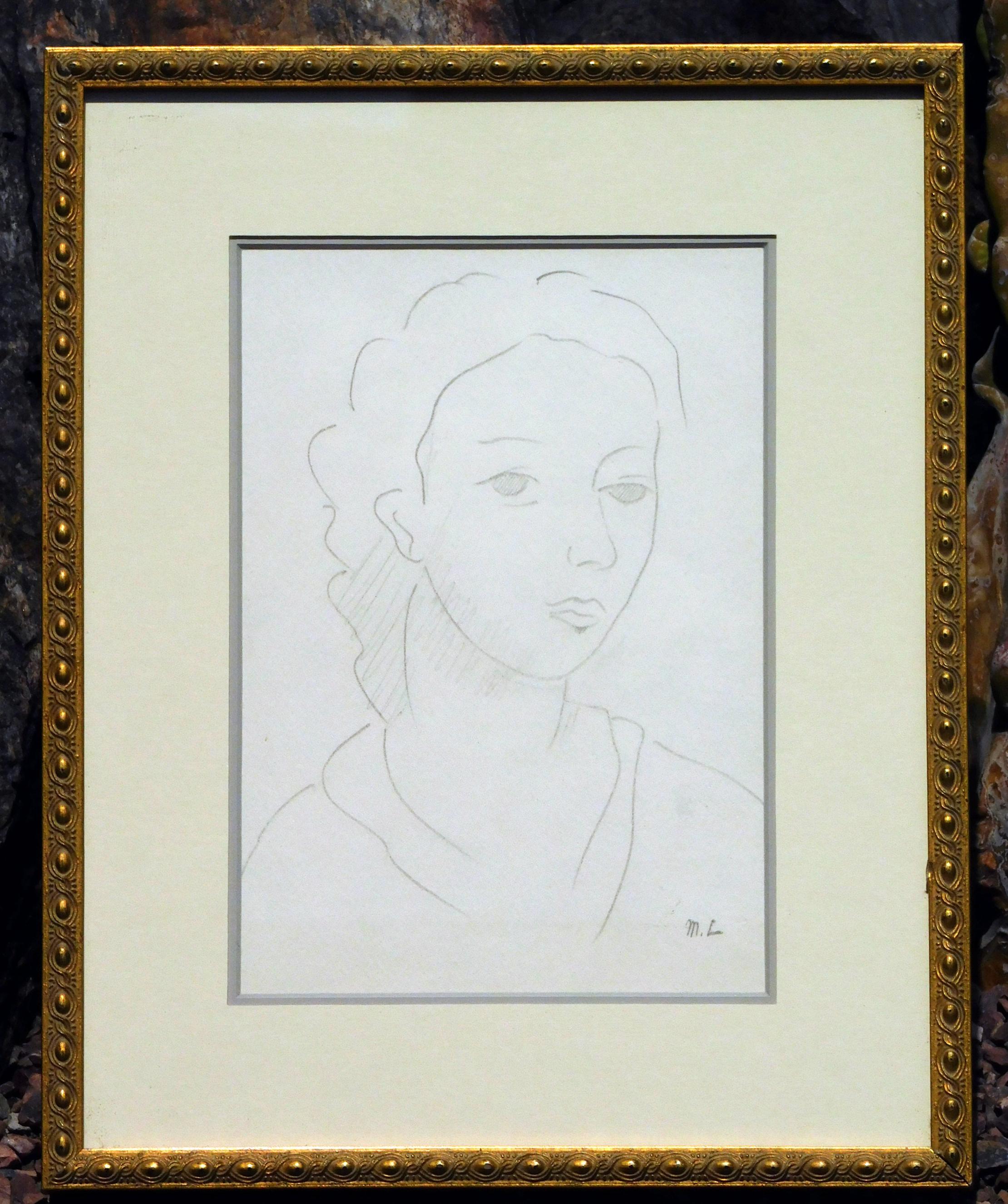 Gracieux dessin original au graphite de l'artiste française Marie Laurencin (1885-1956).
Signé en bas à droite avec ses initiales 