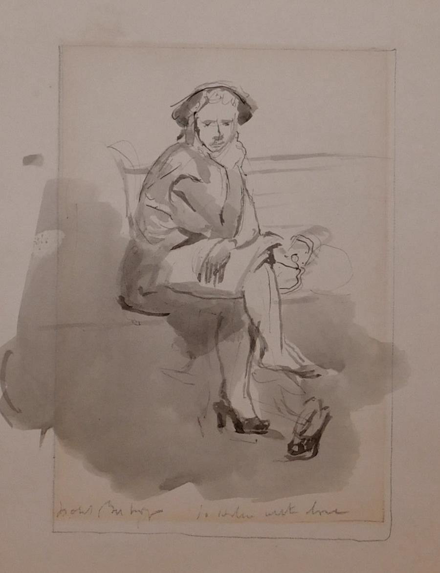 Lavis d'encre Isabel Bishop, femme assise - Circa 1940's en vente 1