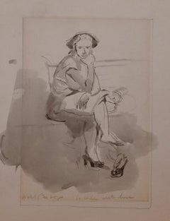 Isabel Bishop Ink Wash, Woman Sitting