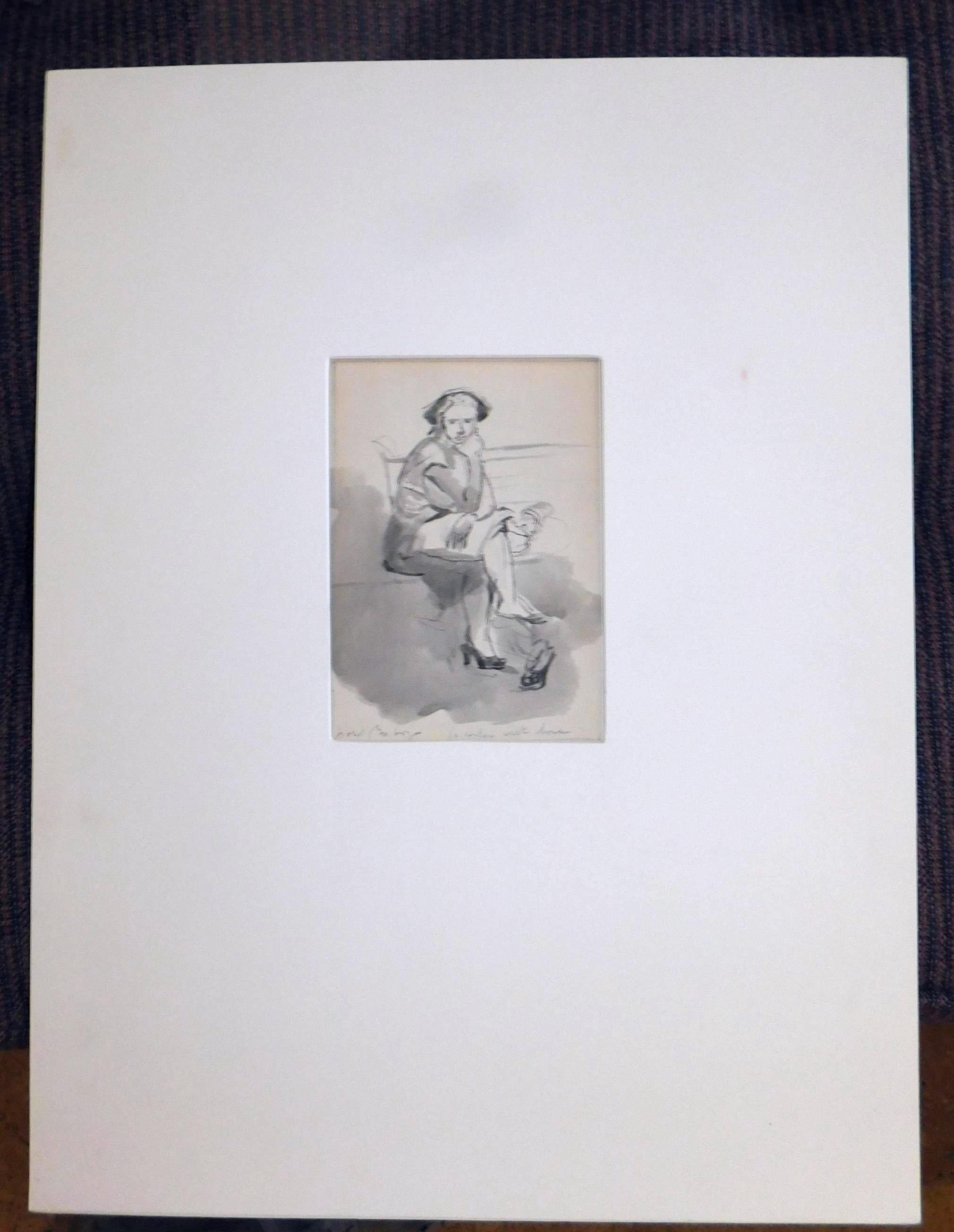 Lavis d'encre Isabel Bishop, femme assise - Circa 1940's en vente 3