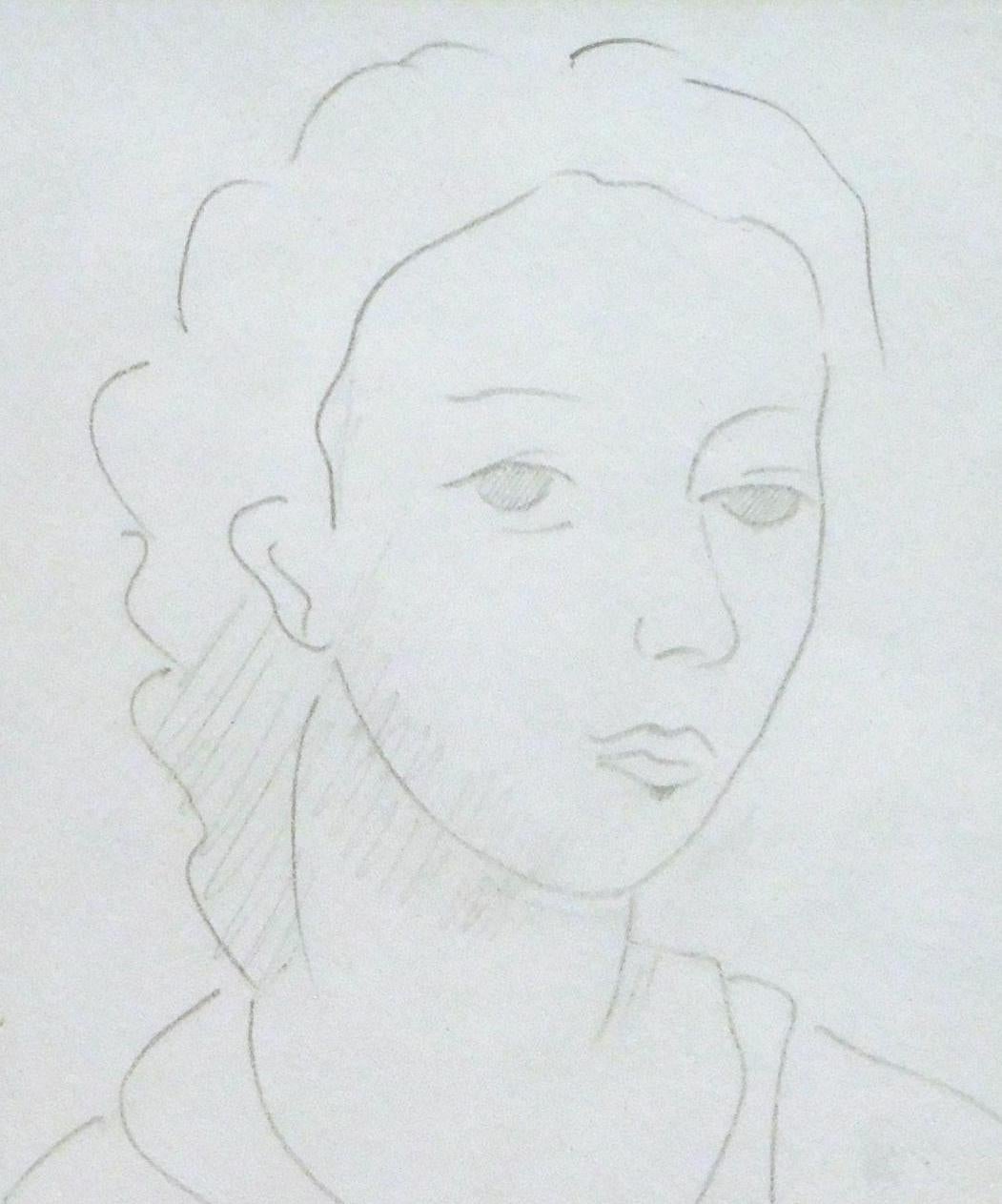 Le dessin original en graphite de Marie Laurencin - Portrait de femme en vente 2