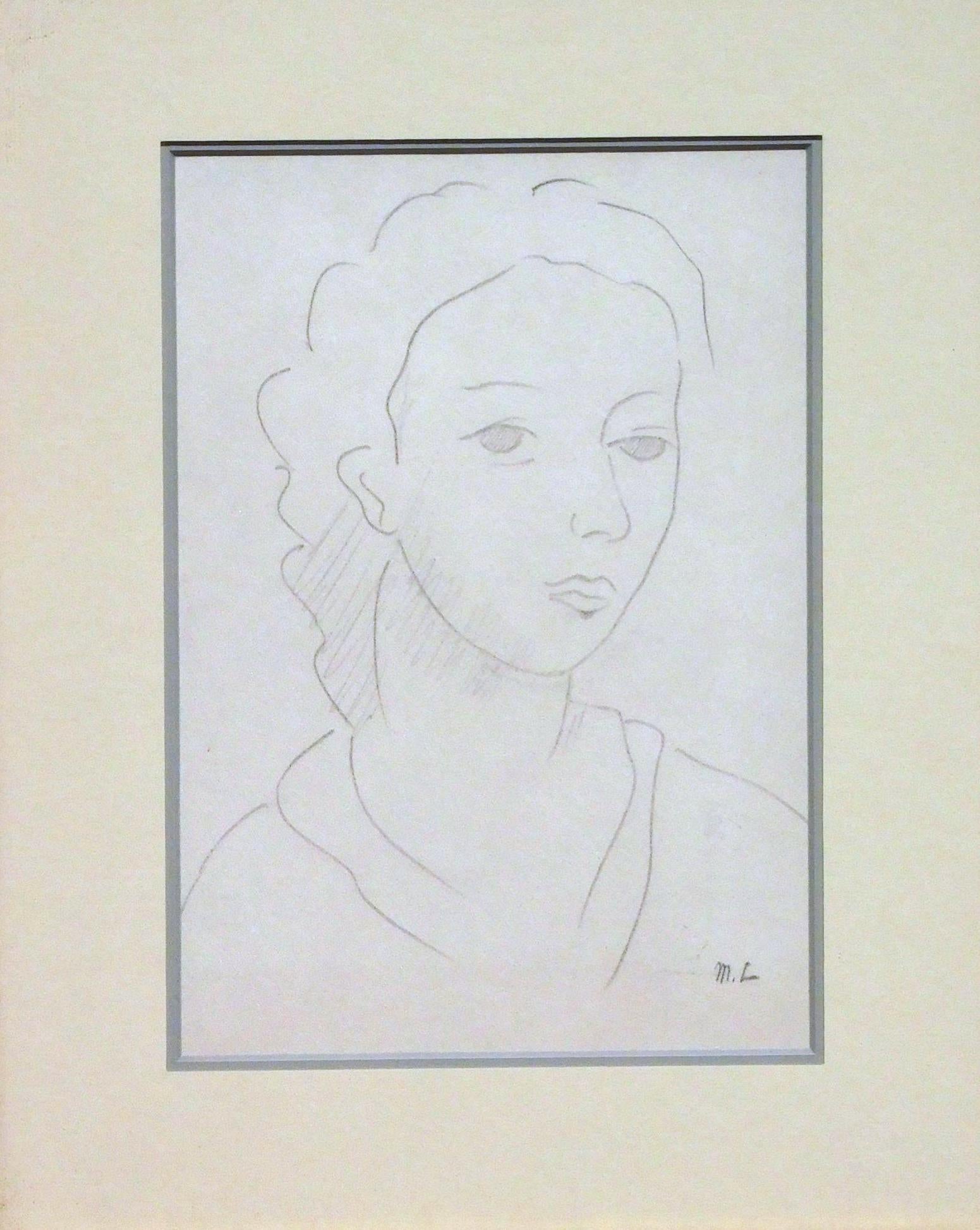 Le dessin original en graphite de Marie Laurencin - Portrait de femme en vente 1