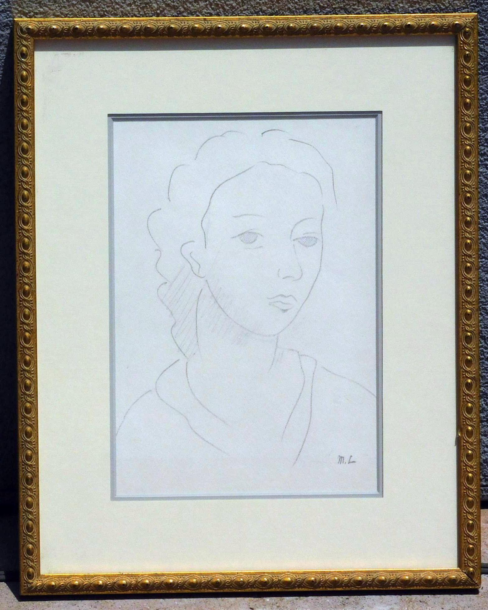 Le dessin original en graphite de Marie Laurencin - Portrait de femme en vente 4