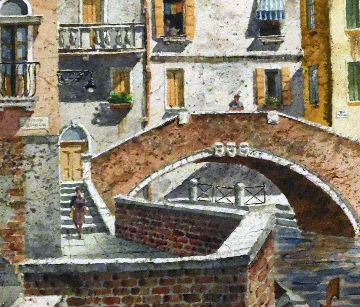 Henry Gasser Acquerello Soggetto italiano Venezia - Landscape Art Nero di Henry Martin Gasser