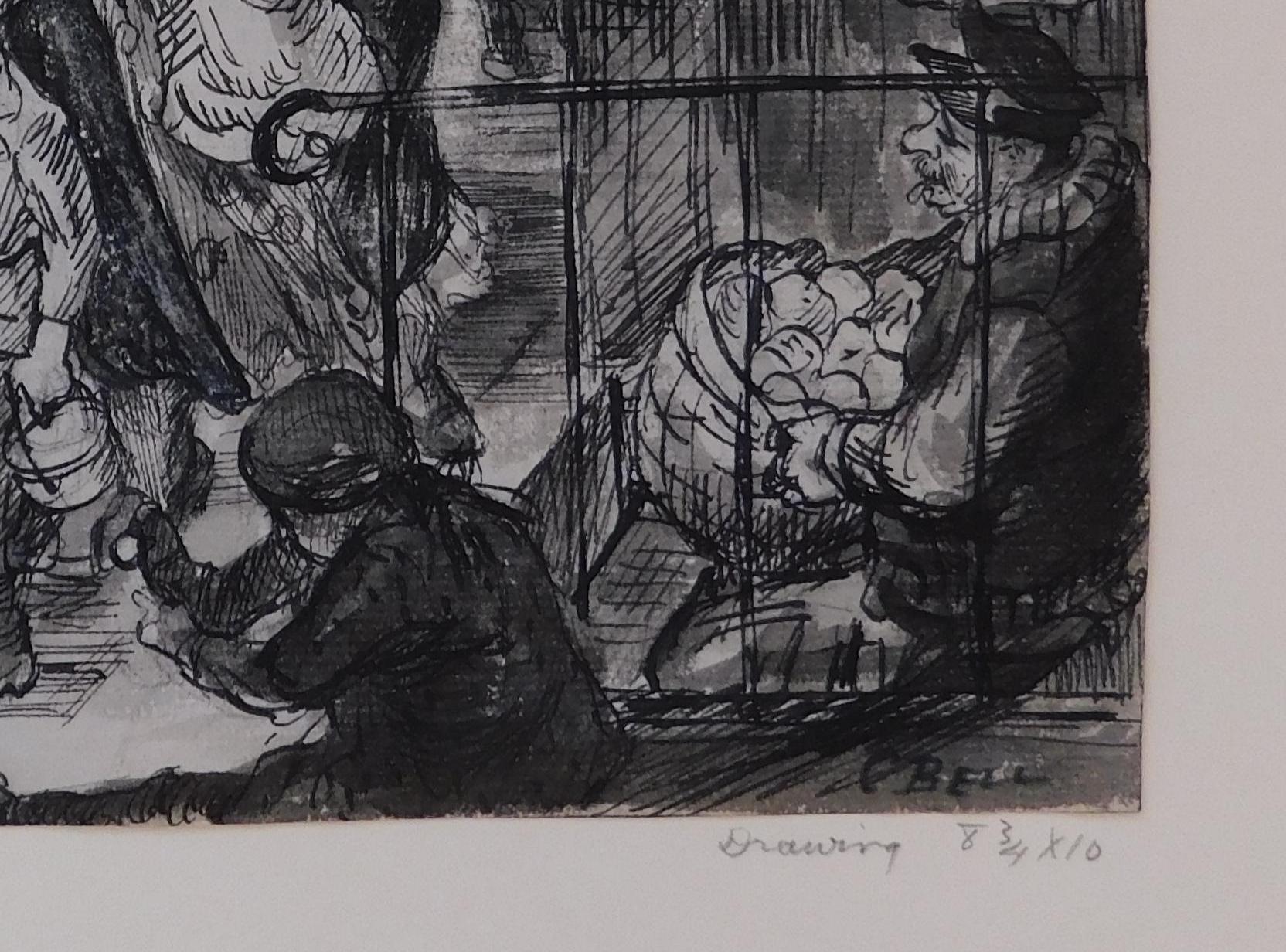 Cecil Crosley Bell Pen & Ink Drawing with Watercolor - New York Market For Sale 2