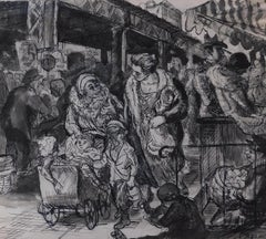 Cecil Crosley Bell Federzeichnung mit Aquarell - New Yorker Markt