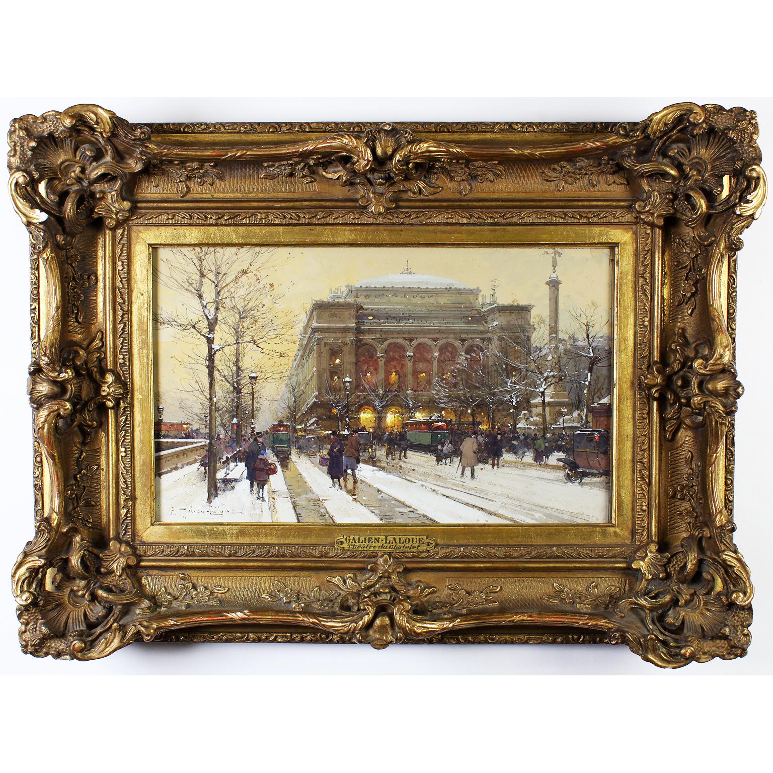 Feines französisches Pariser Aquarell- und Gouache-Aquarell des 19. Jahrhunderts „Theatre du Chatelet“