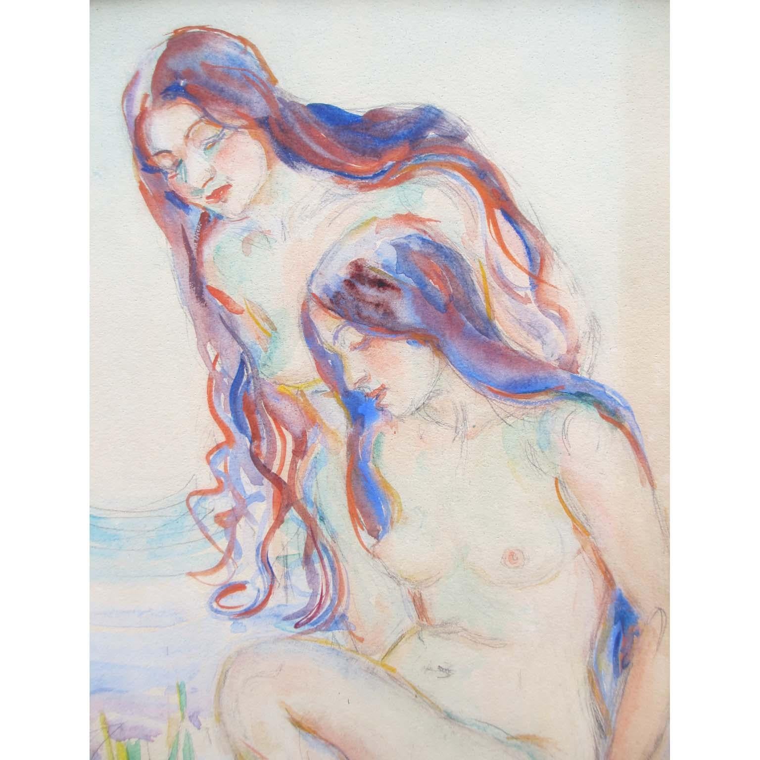 Donna Schuster “Nude Bathers” Watercolor, Pencil and Gouache For Sale 2