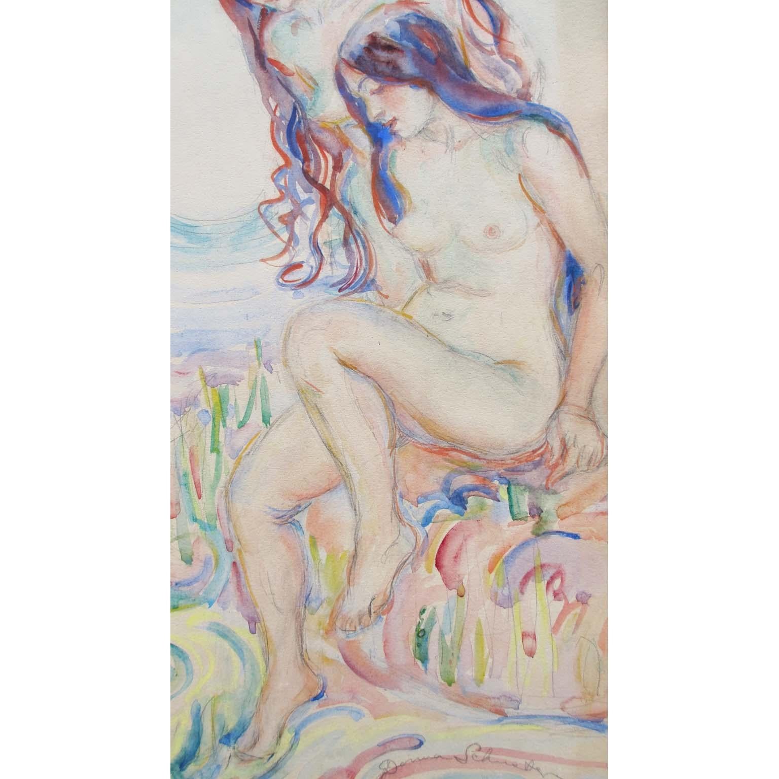 Donna Schuster “Nude Bathers” Watercolor, Pencil and Gouache For Sale 3