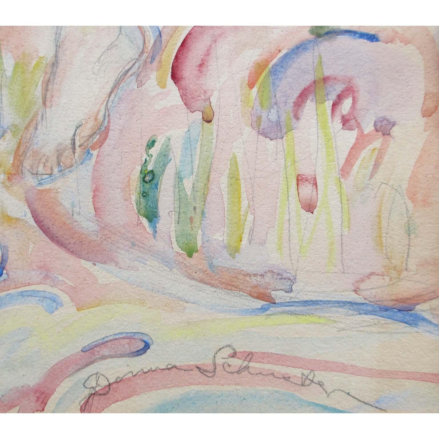 Donna Schuster “Nude Bathers” Watercolor, Pencil and Gouache For Sale 5