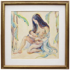 Donna Schuster “Mother and Child” Watercolor, Pencil and Gouache