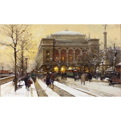 Feines französisches Pariser Aquarell- und Gouache-Aquarell des 19. Jahrhunderts „Theatre du Chatelet“