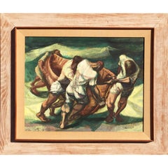 A Fine Watercolor and Pencil "Mexican Shark Fisherman" within a Pine Frame