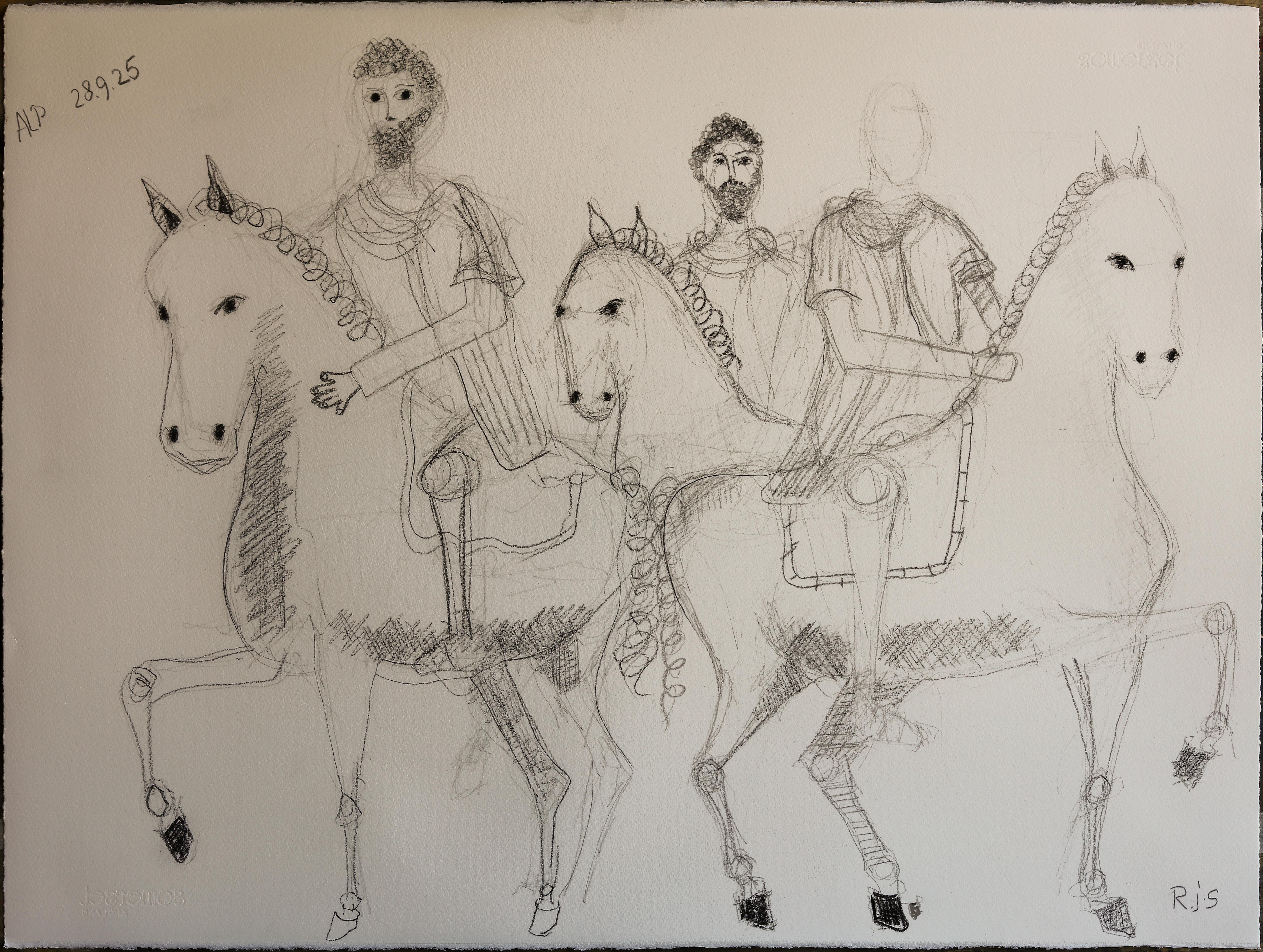 Contemporary Charcoal Drawing on 100% Cotton Paper, 56 x 76 cm. Marcus Aurelius