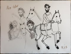 Horses Charcoal Drawing on 100% Cotton Paper, 56 x 76 cm. Marcus Aurelius