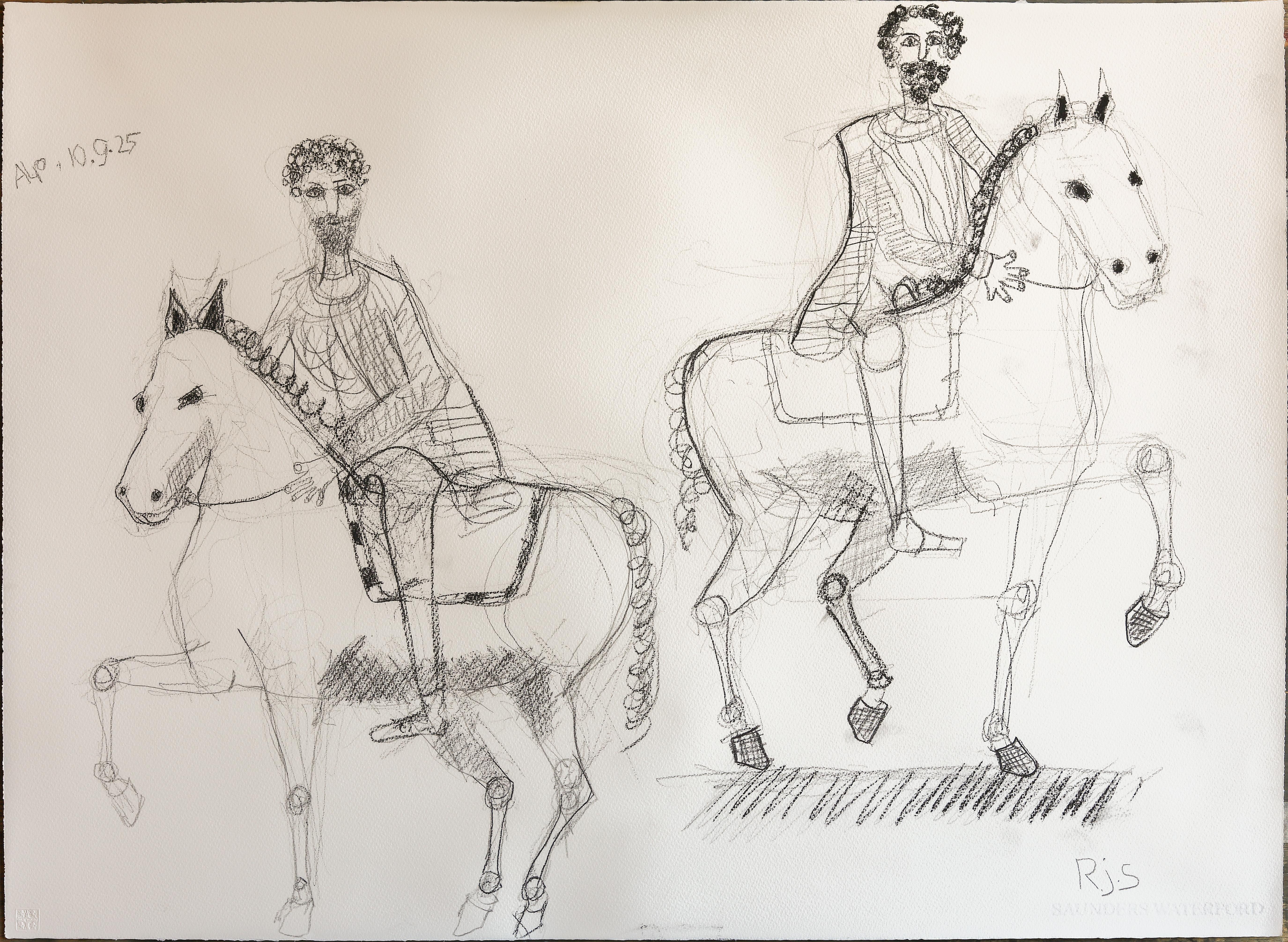 Rubins J. Spaans Figurative Art - Contemporary Horse Drawing on 100% Cotton Paper, 56 x 76 cm. Marcus Aurelius