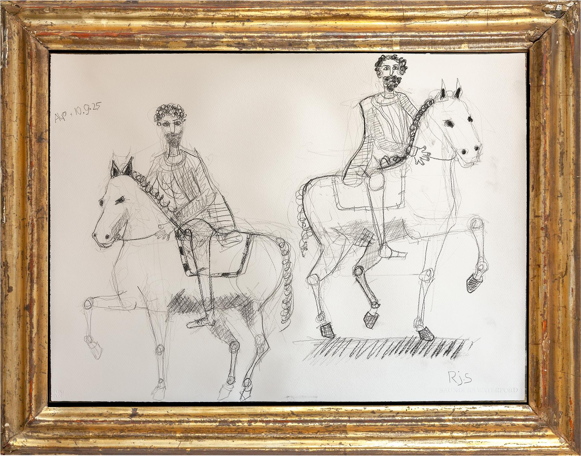 Contemporary Horse Drawing on 100% Cotton Paper, 56 x 76 cm. Marcus Aurelius - Art by Rubins J. Spaans