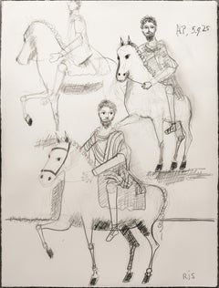 Kohle-Pferdezeichnung auf 100% Baumwollpapier, 76 x 56 cm. Marcus Aurelius