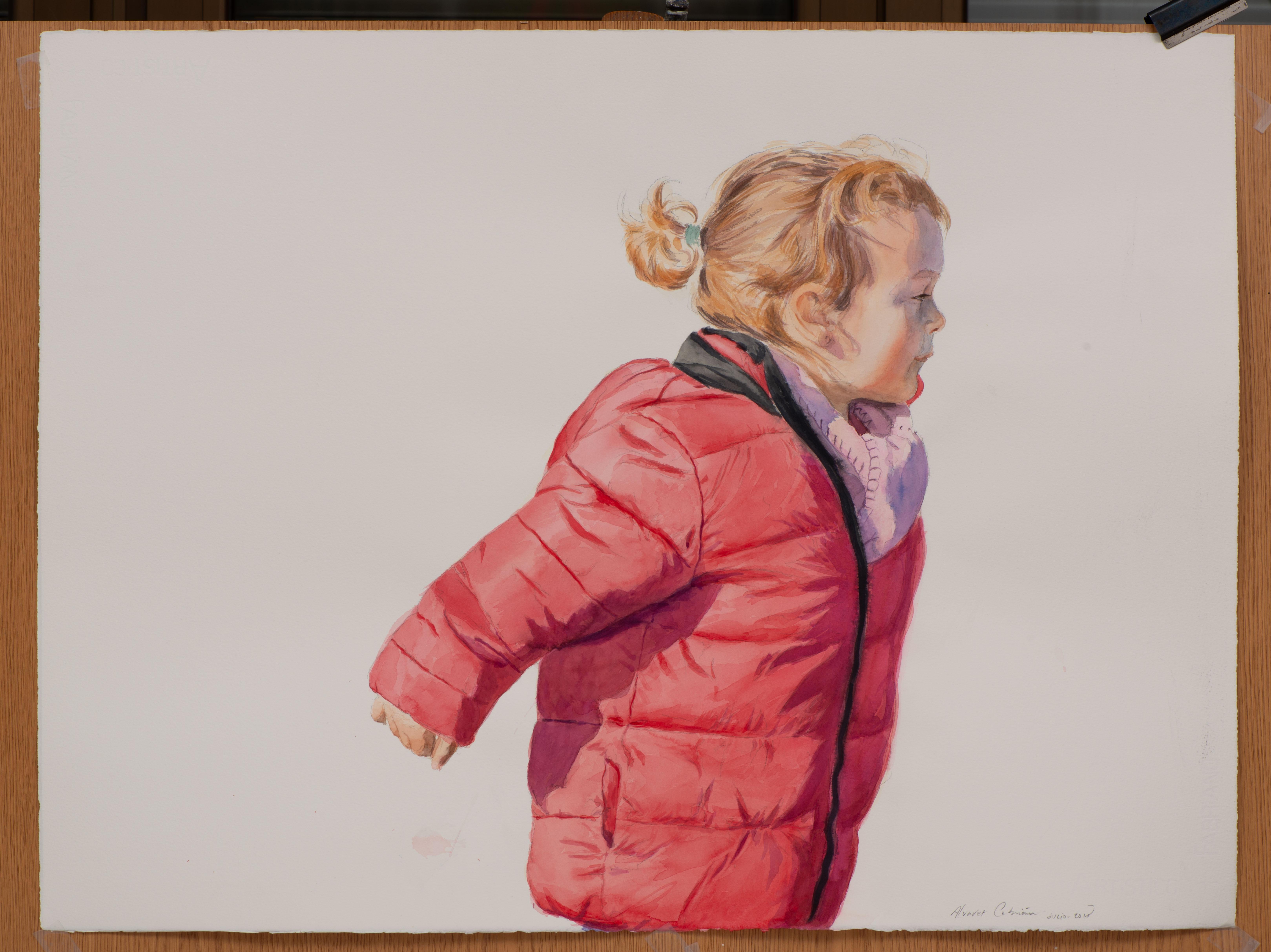 Ragazza con piuma rosa - Art di Juan Álvarez Cebrián