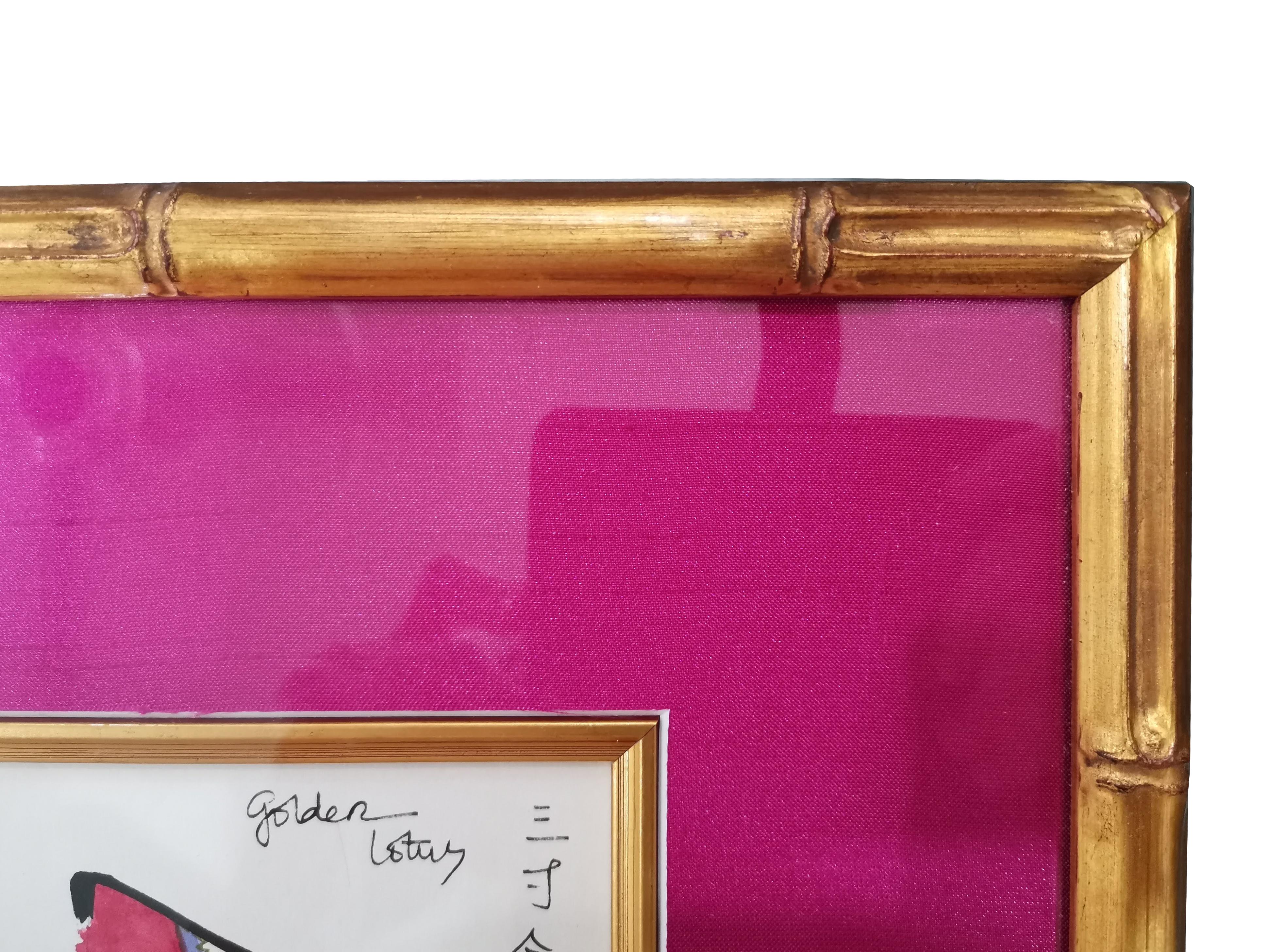 Arte femminile, Antico, Disegno cinese di stiletti di loto, Arte asiatica, Cornice d'oro in vendita 2