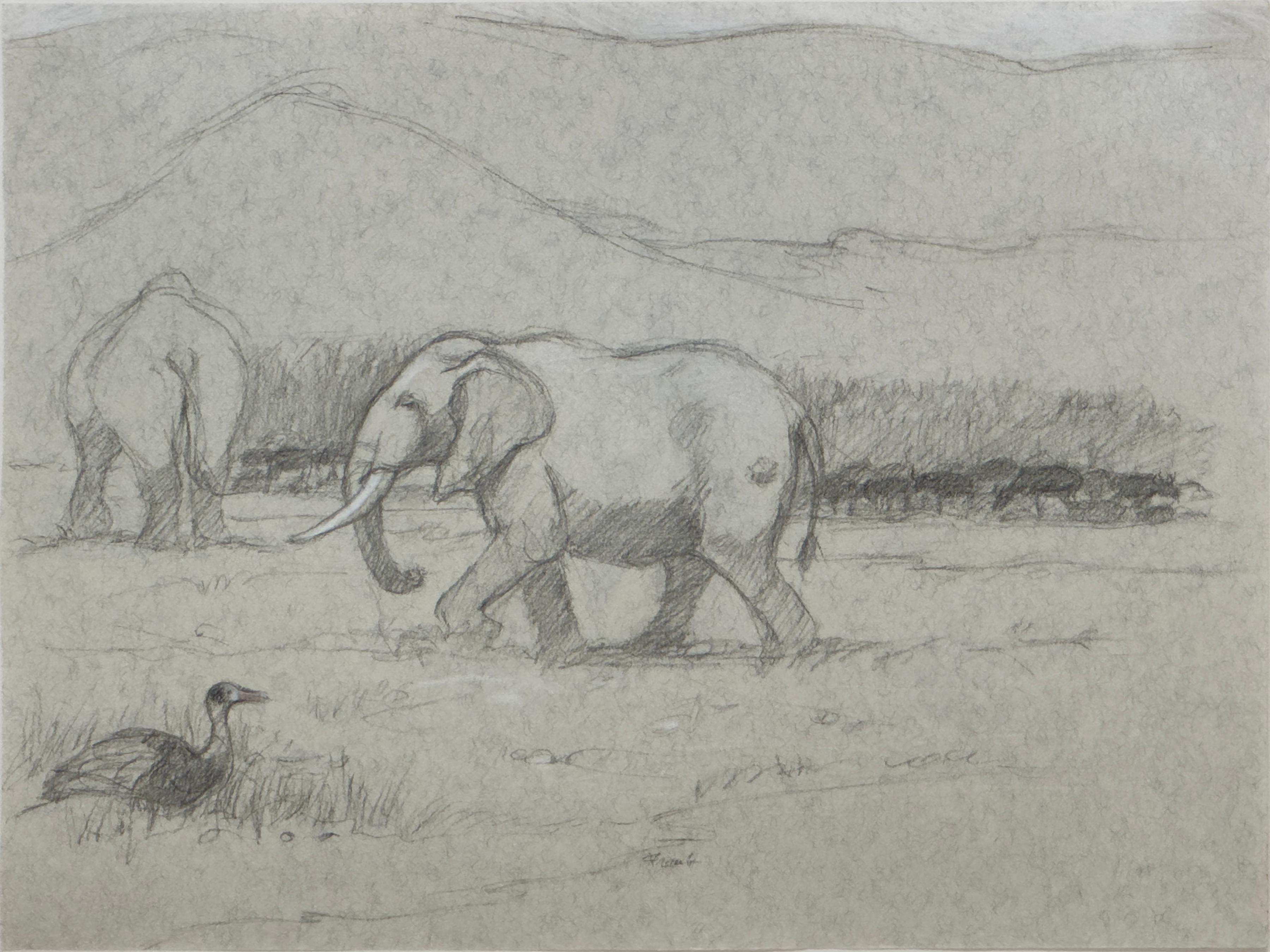 Patricia Traub Animal Art - AFRICAN ELEPHANTS - Drawing / Africa / Animals