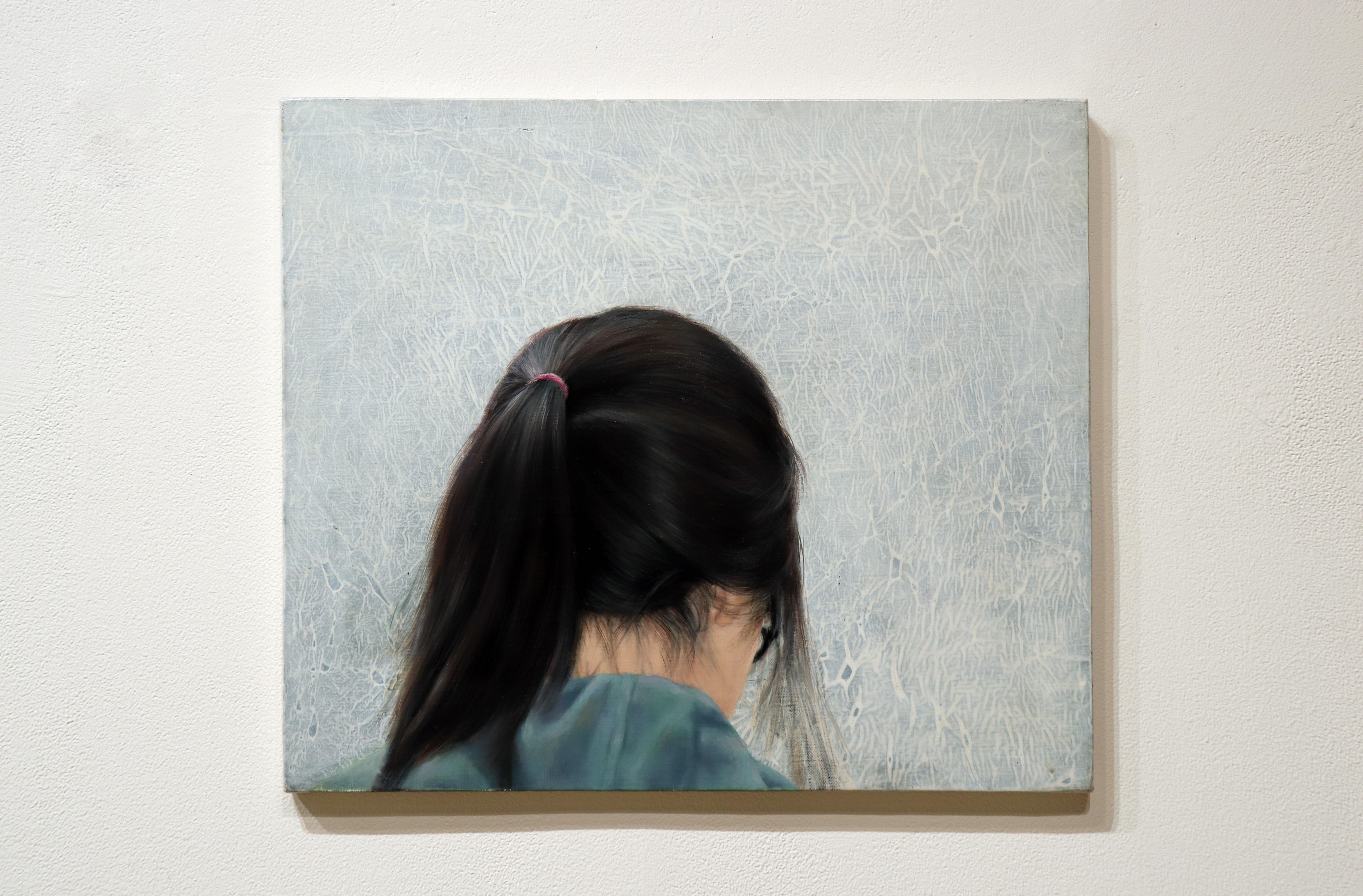 THEIR OWN LANGUAGE - Photorealism / Young Girl with Ponytail and Brown Hair - Painting by Jong-Kie Jeong