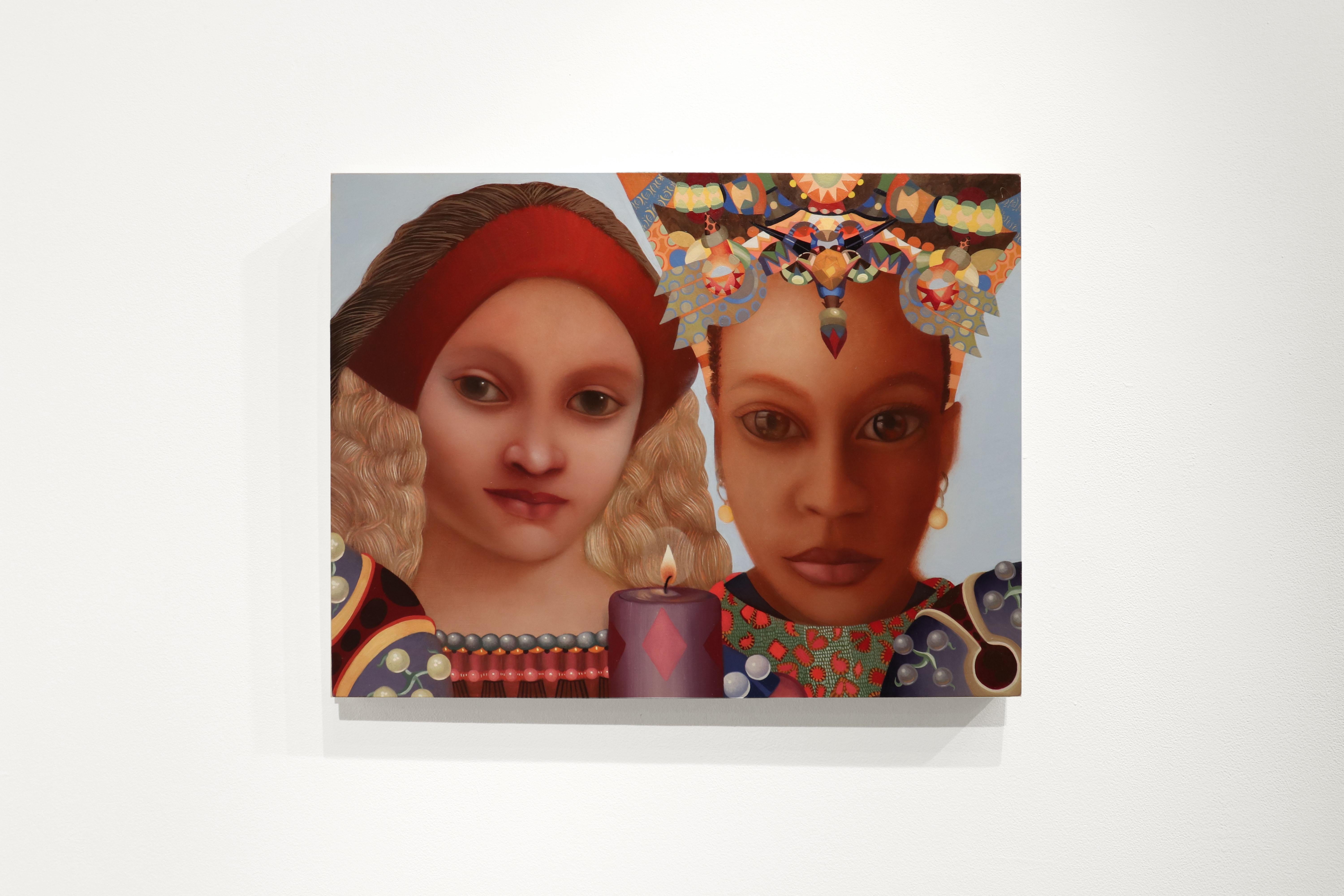 THE VISITATION - Contemporary Realism / Female Portrait / Jeweled Headdress - Painting by Jacob Hicks