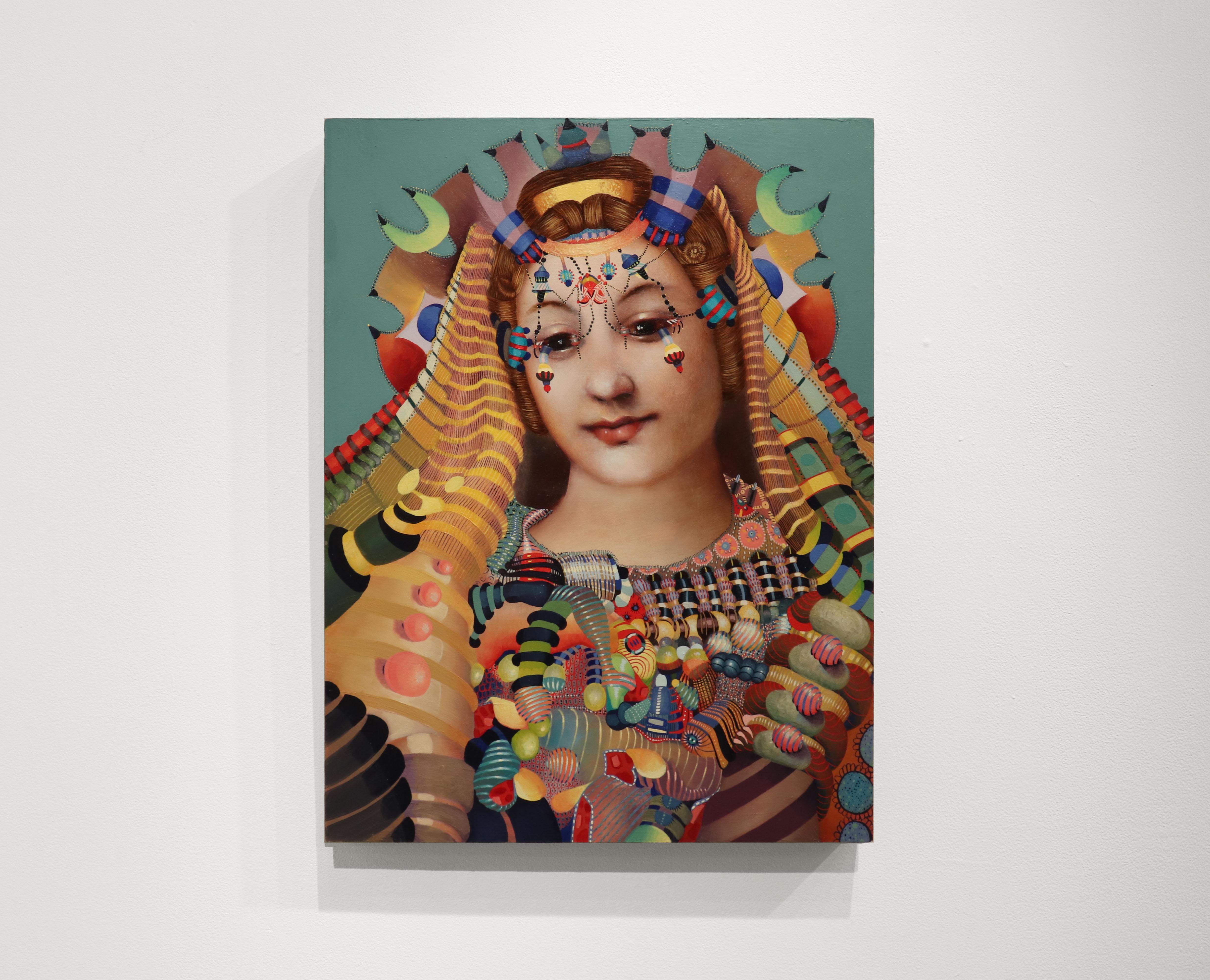 WOMAN 1 - Réalisme contemporain / Portrait de femme / Coiffure à bijoux - Painting de Jacob Hicks
