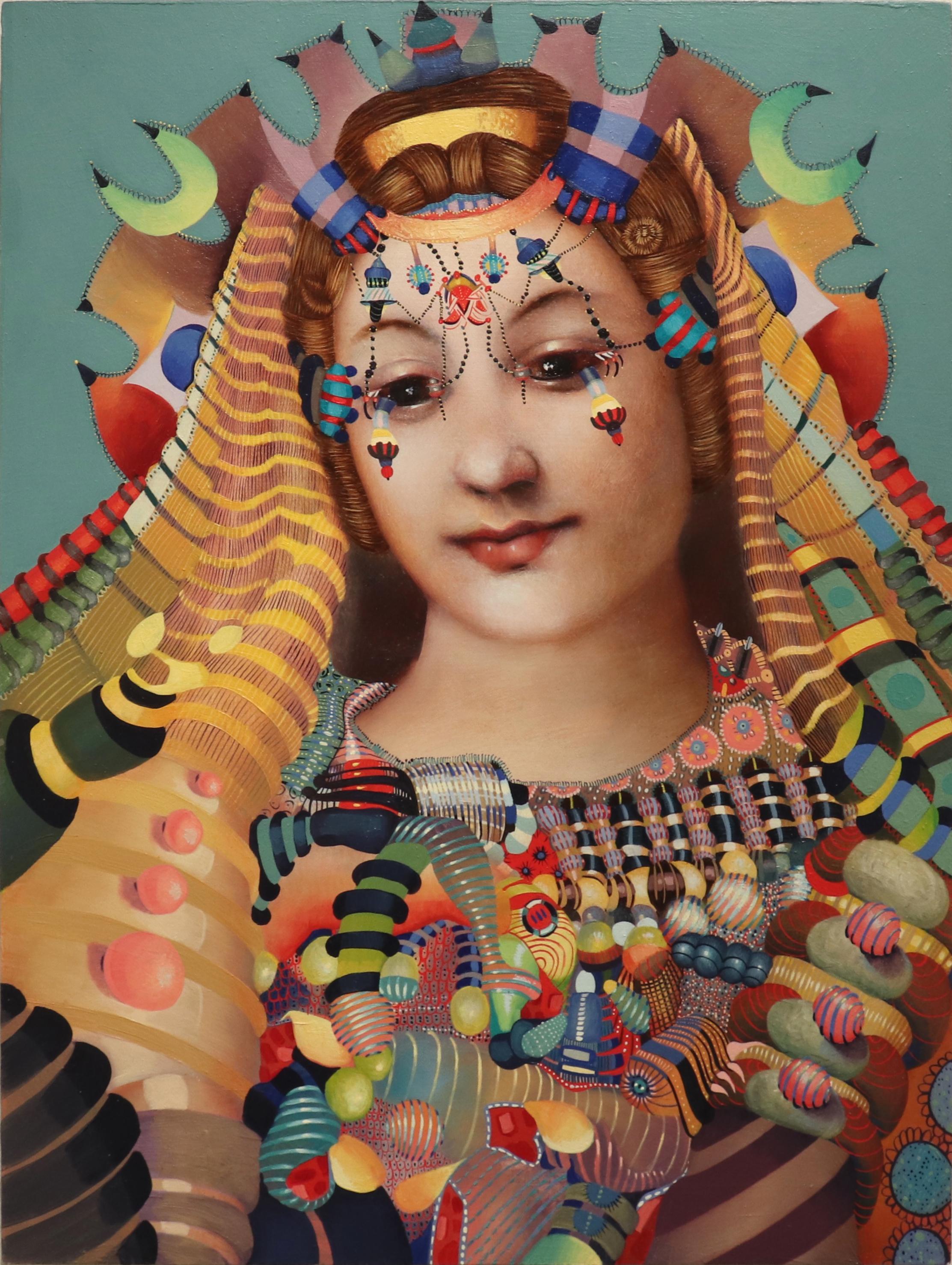 Jacob Hicks Figurative Painting - WOMAN 1 - Contemporary Realism / Female Portrait / Jeweled Headdress