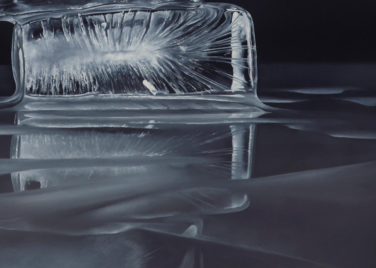 IMPERMANENCE #1, black and white, stack of ice cubes, photo-realism, still life  - Painting by Kevin Palme