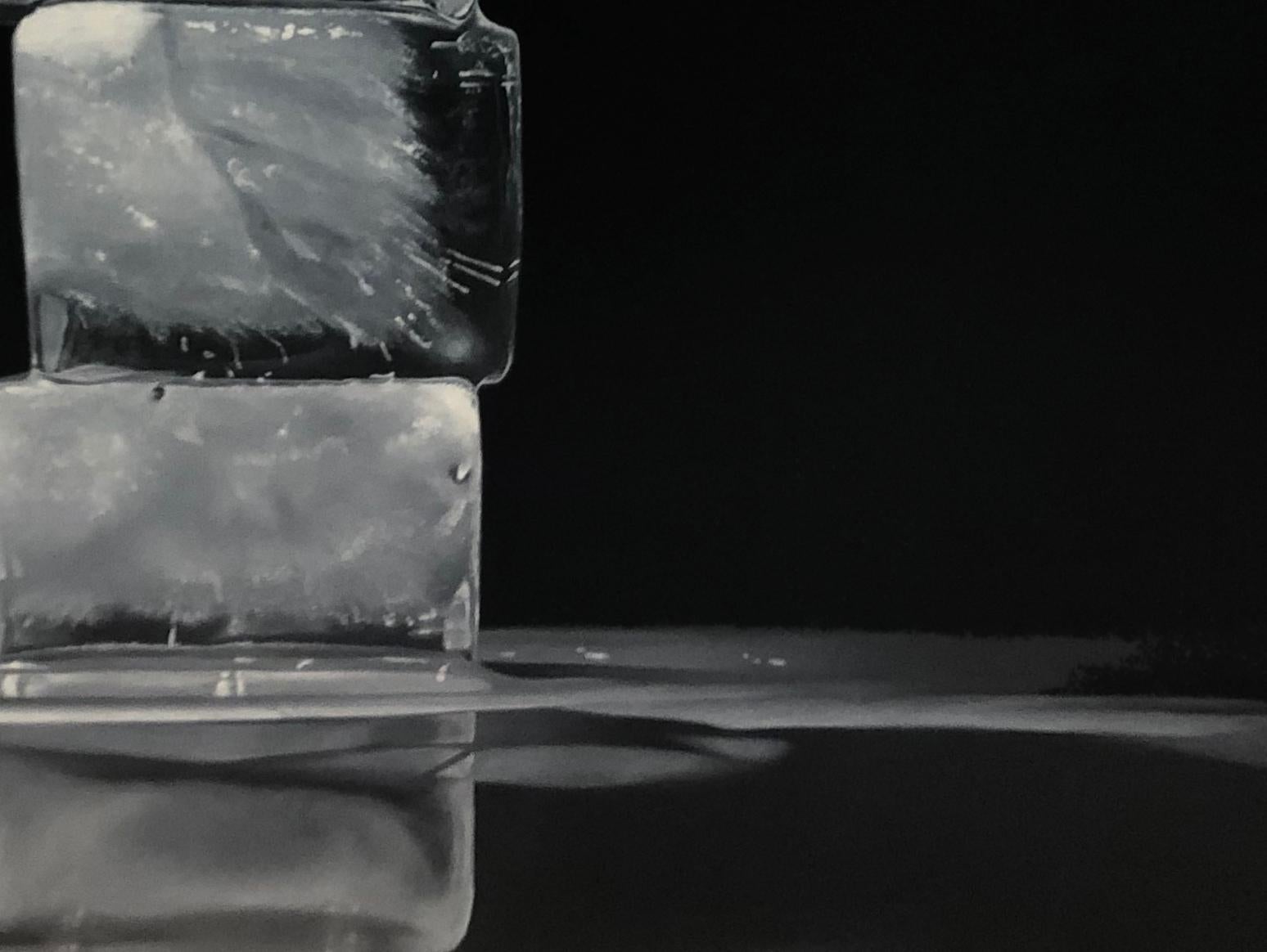 RISE AND FALL, OBELISK 2, photo-realism, black and white, monochrome, ice cubes - Contemporary Painting by Kevin Palme