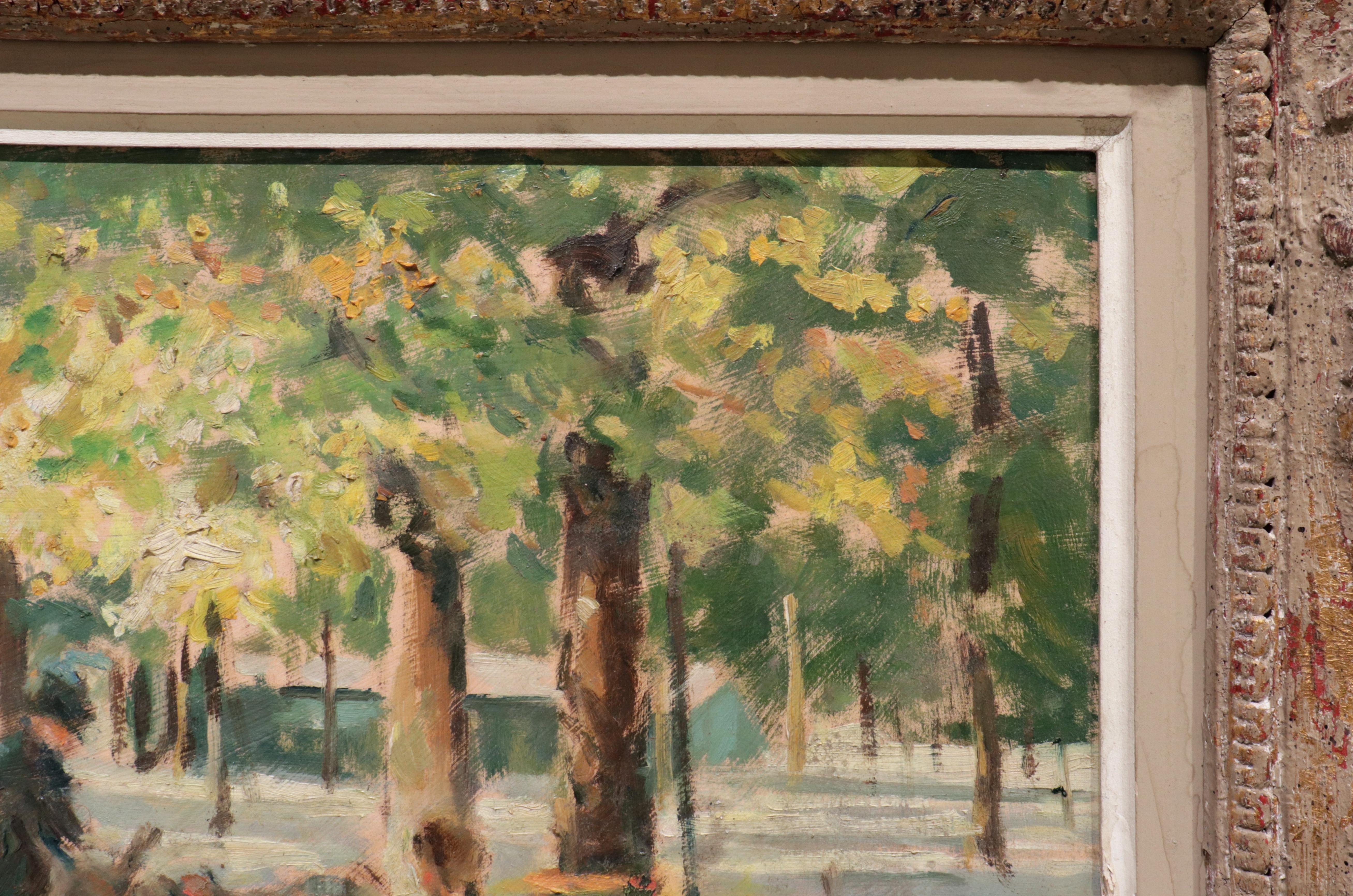 Park Scene by American Impressionist Marie Stobbe in original frame. 
Framed Dimensions: 16.1875 x 19.375 in. (41.1 x 49.2 cm.)

Artist Biography:
Marie B. Stobbe was born in Brooklyn on July 26, 1909.  She was a lifelong resident of Glen Cove, NY. 