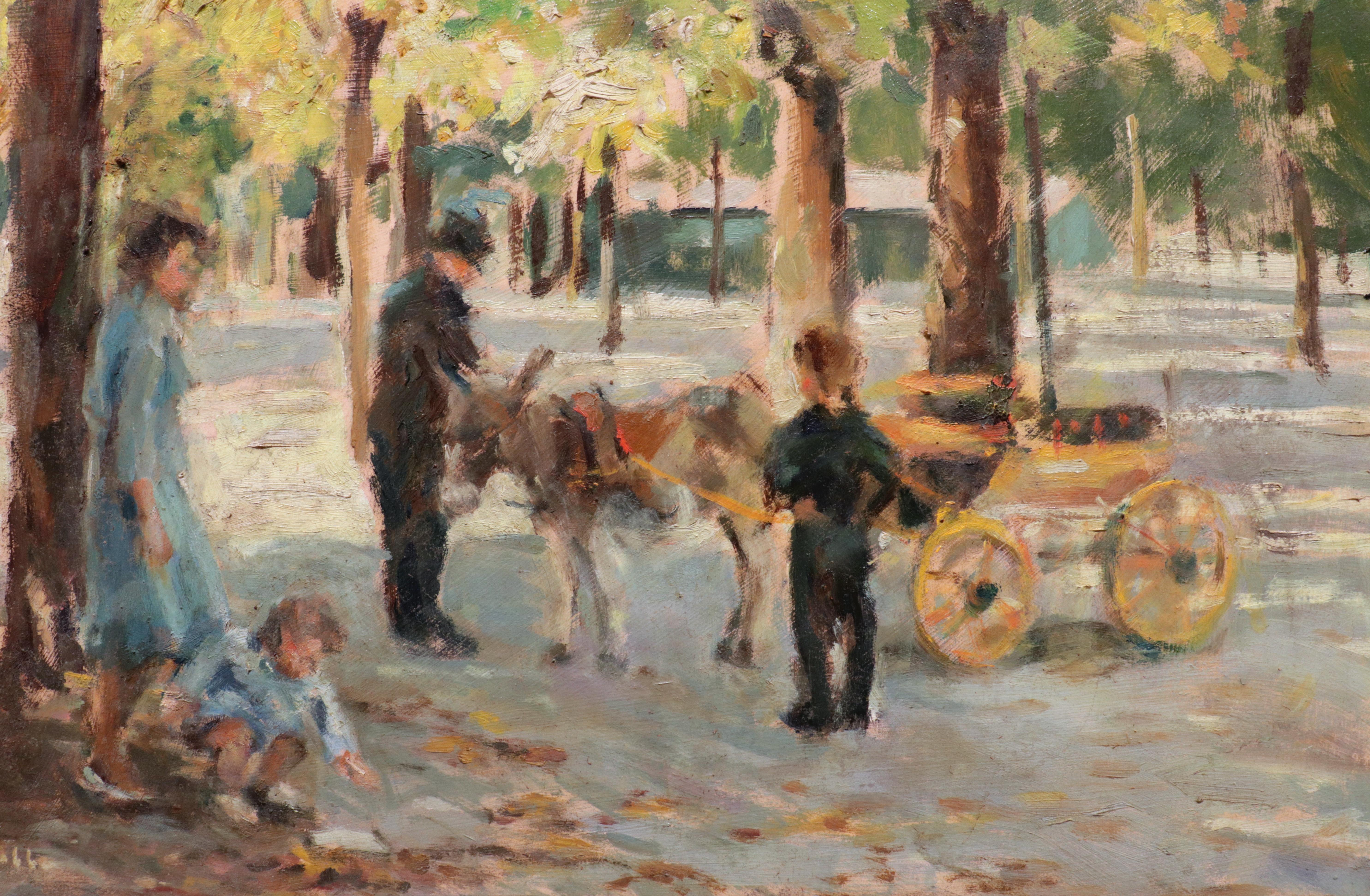 PARK SCENE by Marie Stobbe, American Impressionist, Central Park, NYC 4