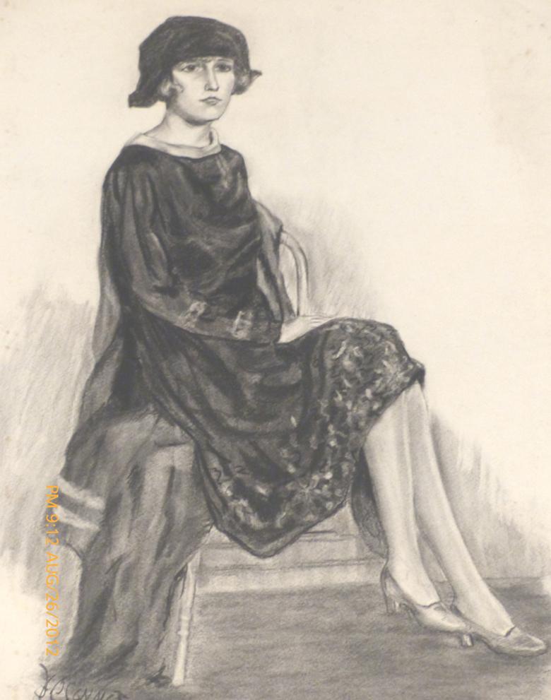 Sin título - 12 Dibujos a carboncillo que representan a varias personas vestidas de la época - Portrait Gris de Viola O'Connor