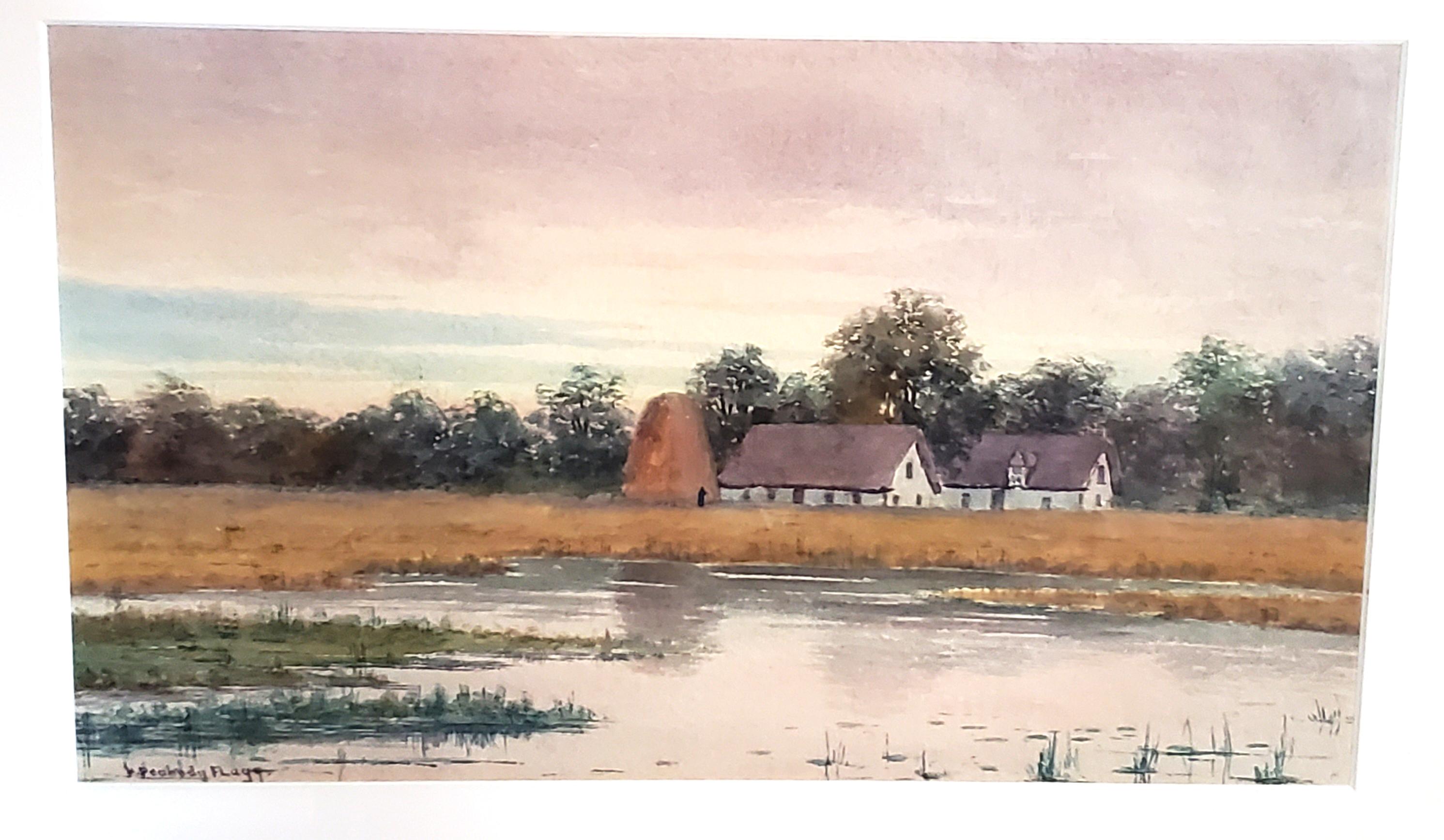 Untitled - Salt Marsh with Haystack and Homestead; Most likely Ipswich/Essex, MA - Beige Landscape Art by H. Peabody Flagg